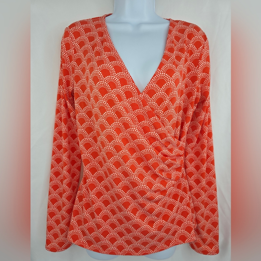 41 Hawthorn M Wrap-Style Blouse Polka Dot Scallop Print Vivid Color 2577-S